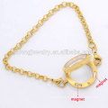 316l stainless steel Pearl Chain bracelet with floating locket, gold charm bracelet